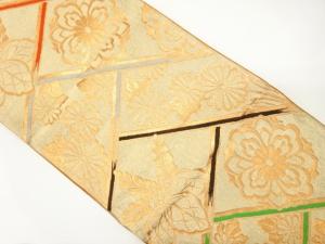 アンティーク　桐・菊模様織り出し袋帯（着用可）